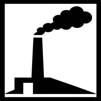 Black and white silhouette of an industrial factory and smoke plume vector