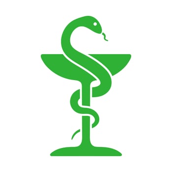 Medical logo design, pharmacy symbol with snake and chalice bowl. Healthcare doctor pharmacy. illustration image. Isolated on white background. vector