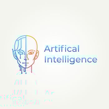 minimalist smart humanoid half robot human line art icon logo illustration design. simple modern AI robot technology logo concept vector