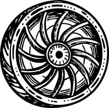 A glyph style icon showing a spinning wheel vector