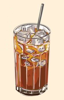Artistic Iced Coffee Glass with Ice Cubes and Straw Illustration vector