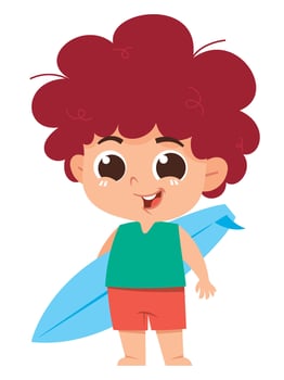Happy Young Surfer Boy Holding a Surfboard vector
