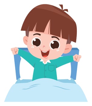 Happy Boy Waking Up in Bed vector