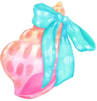 Coquette Seashell Watercolor, Pastel Pink Conch Shell with Mint Green Bow for Summer, Beach, and Coastal Design png
