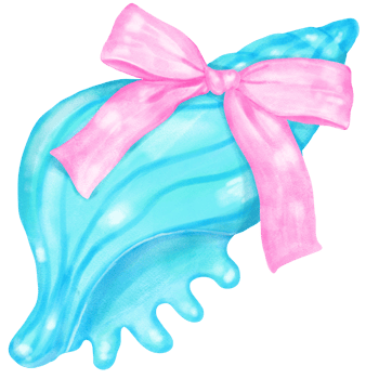 Coquette Seashell Watercolor, Pastel Mint Green Conch Shell with Pink Bow for Summer, Beach, and Coastal Design png