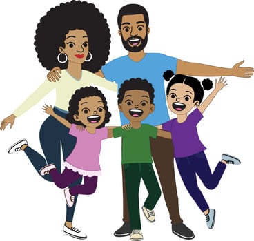 A African family portrait featuring five members vector