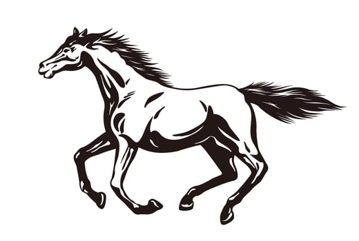 Galloping Horse Monochrome Illustration Isolated On A White Background. vector