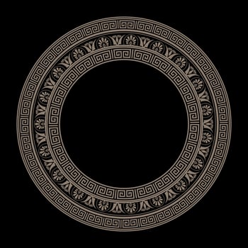Greek gold round frame. Gold round frame with Greek meander, Chinese pattern.Circle of Ancient Greece, Roman Empire. Greek style. Byzantine painting. Greek fret, key. For ceramic, textile, embroidery vector