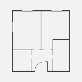 Floorplan simple icon room flat apartment line drawing, floor plan project, symbol. Technical architecture draw. Structure shape, build layout with doors and windows. vector