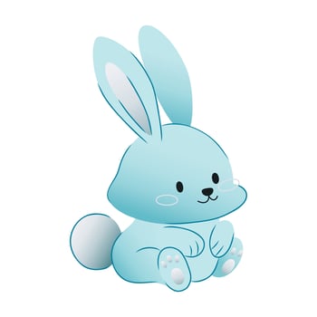 Cute blue cartoon bunny - hand drawn bunny with fluffy tail and big ears, perfect for children's drawings, baby room decor, greeting cards, stickers, Easter art and kawaii animal illustrations vector