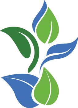 The logo for the green leaf and blue flower vector