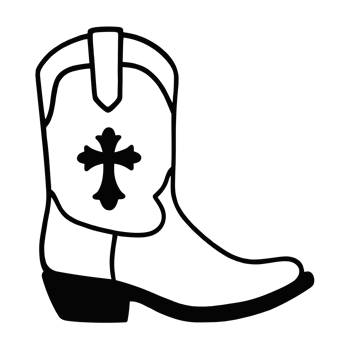 Cowgirl boot with cross christian country girl boots black ink outline drawing girly chic gothic dark western cowboy theme aesthetic doodle illustration isolated sticker clipart transparent background png