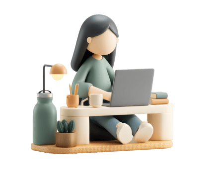 Woman working at desk with laptop and modern workspace accessories png