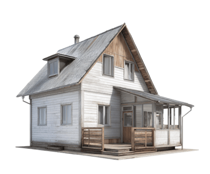 Cozy wooden house with a porch for outdoor living png