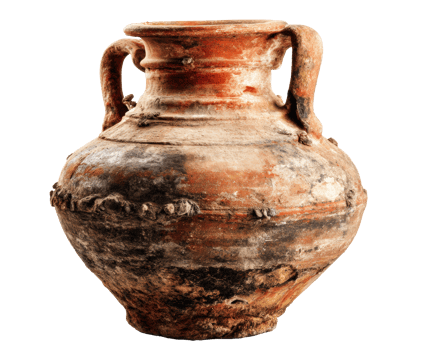 Ancient ceramic amphora artifact from archaeological excavation site png