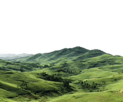 Lush green hills under a clear sky with rolling landscapes png
