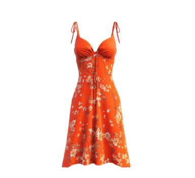 Bright orange floral dress for summer occasions and events png
