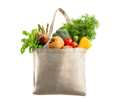 Fresh vegetables in a reusable bag for sustainable living png