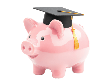 Savings plan for education with piggy bank and graduation cap png