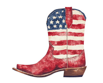 Cowboy boot adorned with American flag design for patriotic events png