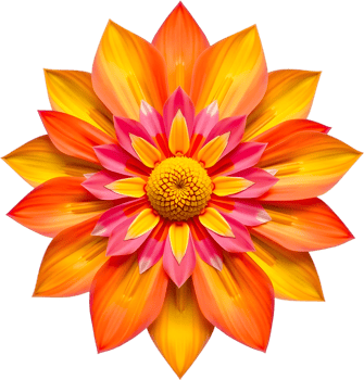 Glowing flower clipart with sharp symmetry and gold core. . png