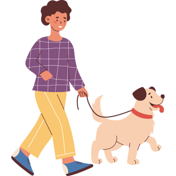 Woman Walking Dog Outdoors. Female Character png