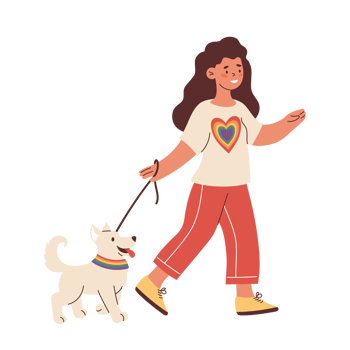 Woman Walking Dog with rainbow heart. LGBT community and lifestyle png