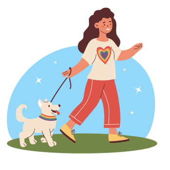 Girl Walking Dog with rainbow heart. LGBT community and lifestyle png