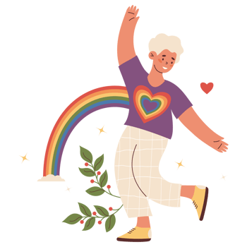 Pride Month Vibes. Happy Dancing Woman with Rainbow. LGBTQ Community png