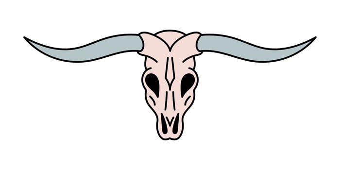 Wild west cow skull. Cowboy western and wild west theme concept. Hand drawn illustration. Doodle icon. vector
