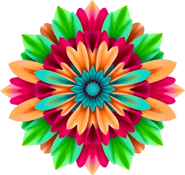 Elegant colorful flower with symmetrical leaf detail shown. . png