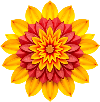 Eye-catching symmetrical art flower in beautiful warm gradients. . png