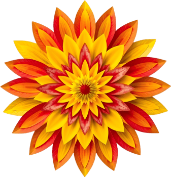 Bold symmetrical floral layout with elegance and warm hues. . png