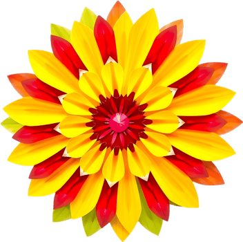 Ornamental flower design featuring symmetry in warm color blend. . png