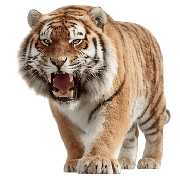 A tiger is walking with its mouth open png