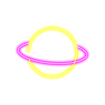 neon pink and yellow planet icon glowing in the light png