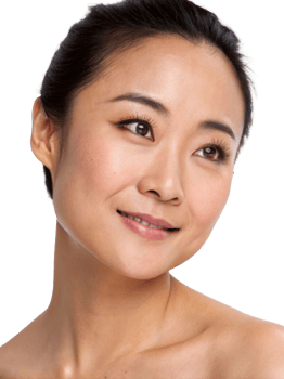 Elegant Asian woman with radiant skin, showcasing a serene expression and natural beauty in a soft-lit portrait. png