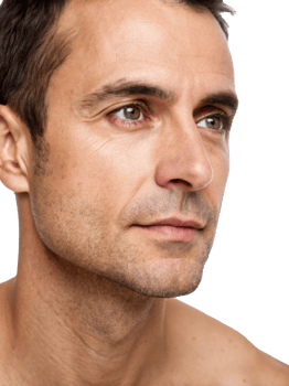 A profile portrait of a handsome middle-aged Caucasian man with short hair and expressive eyes. png