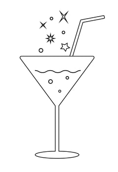 Black and white drawing of a martini glass with a straw vector