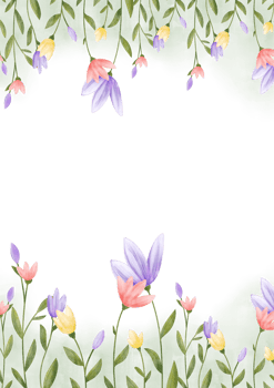 A purple and yellow flowers watercolor frame background png