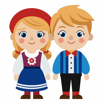 A cartoon boy and girl dressed in traditional clothing vector