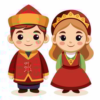 A cartoon illustration of a boy and girl dressed in traditional clothing vector