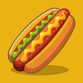 Hot dog illustration on yellow background vector