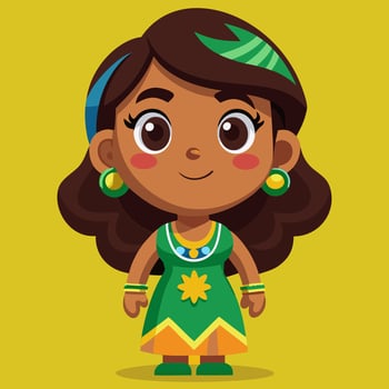 A cartoon girl wearing a green dress and earrings vector