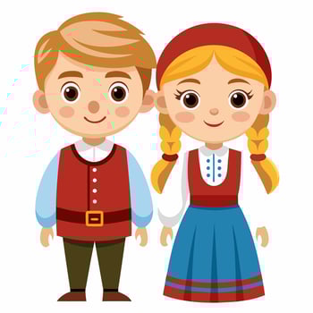 A cartoon boy and girl in traditional clothing vector