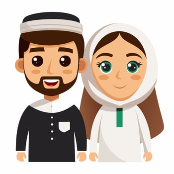 Muslim couple cartoon illustration vector
