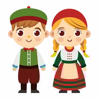 Adorable Cartoon Children in Traditional European Costumes vector