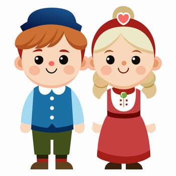 Adorable Cartoon Danish Children in Traditional Costumes vector