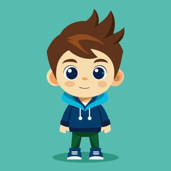 Adorable Cartoon Boy in Blue Hoodie. Illustration vector