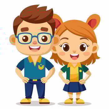 Happy School Children Illustration. Cute Boy and Girl in Uniform vector